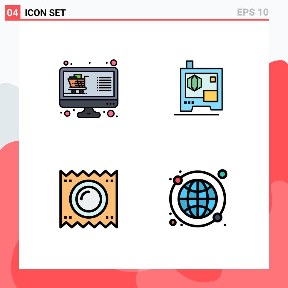 Set of 4 Modern UI Icons Symbols Signs for buy health display printing medicine Editable Vector Design Elements