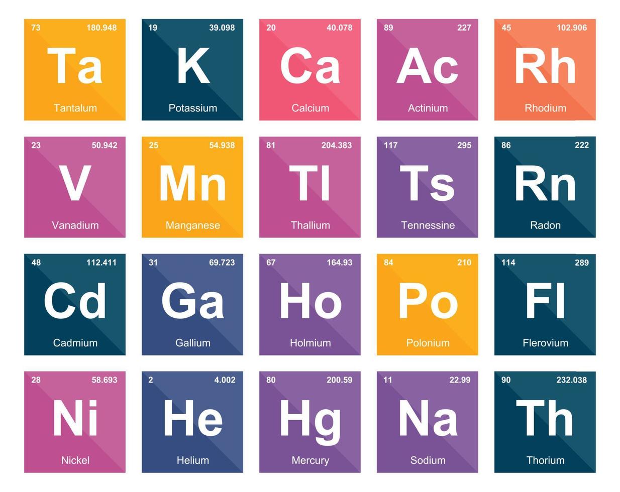 diseño de paquete de iconos de 20 tablas preiodicas de los elementos vector