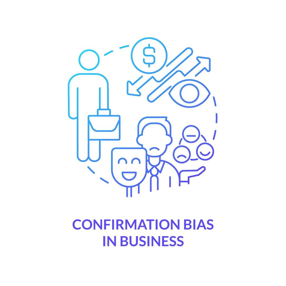 Confirmation bias in business blue gradient concept icon vector