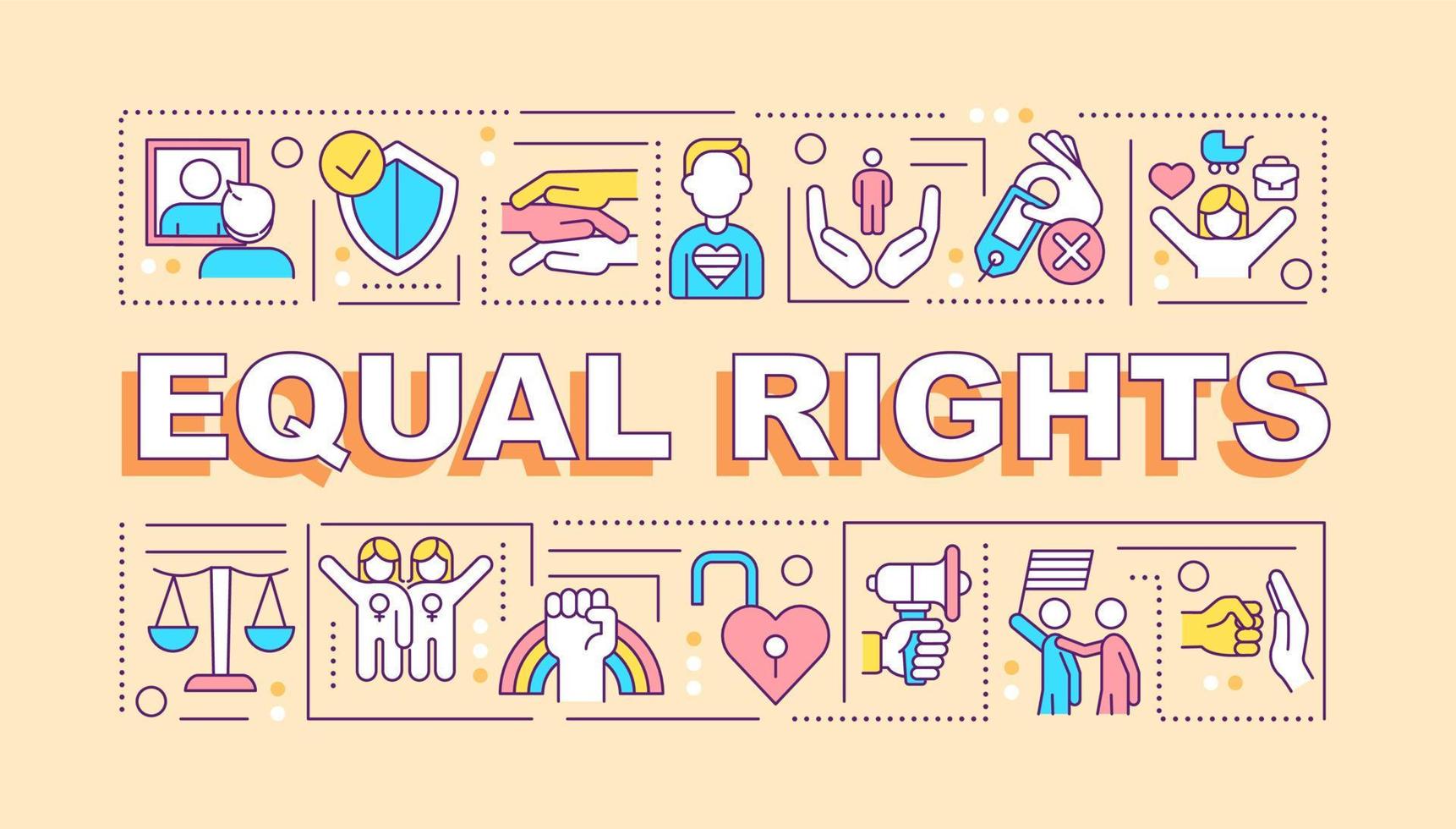 Equal rights word concepts yellow banner. LGBT community. Infographics with editable icons on color background. Isolated typography. Vector illustration with text