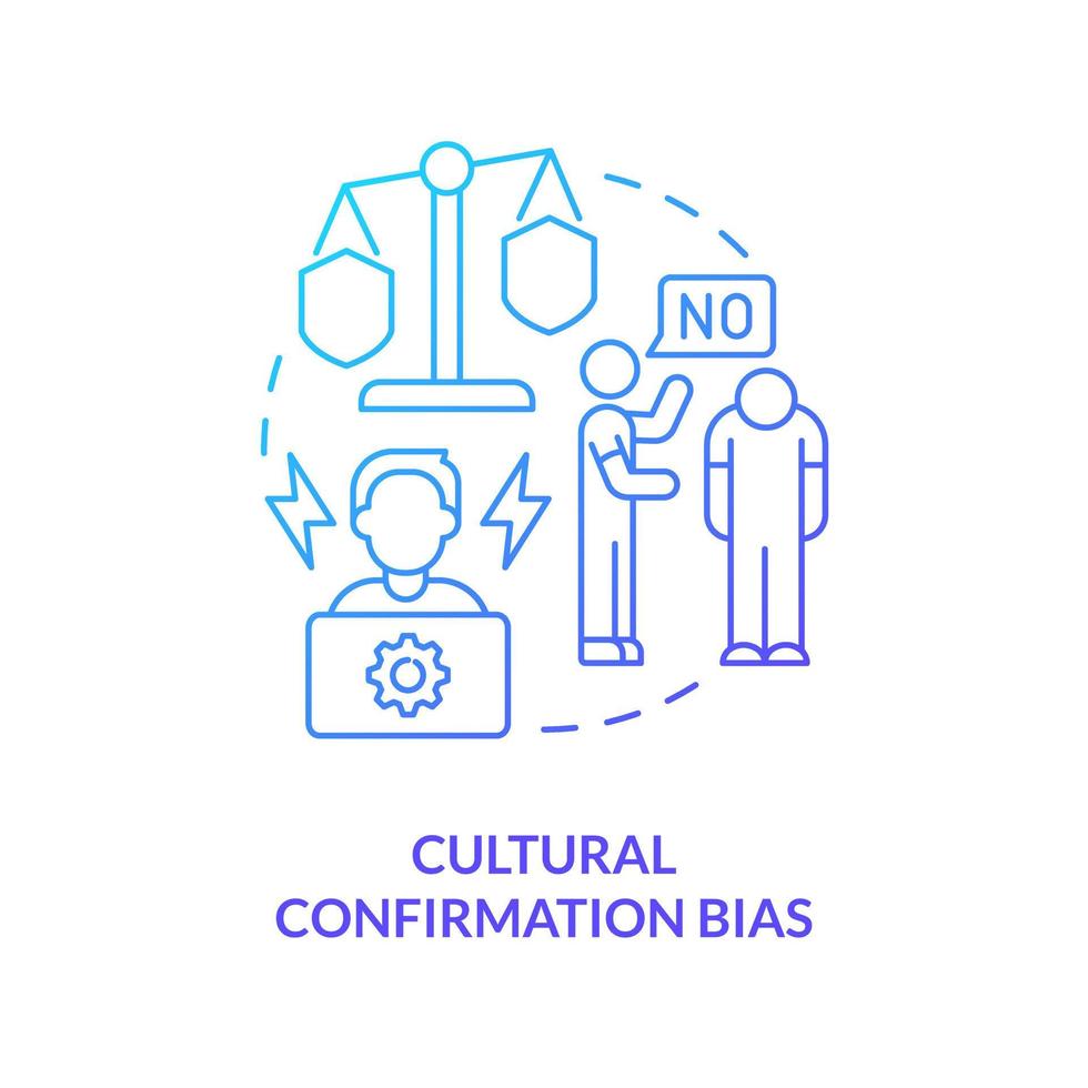 Cultural confirmation bias blue gradient concept icon vector