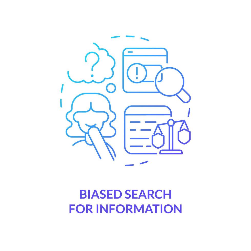 Biased search for information blue gradient concept icon vector