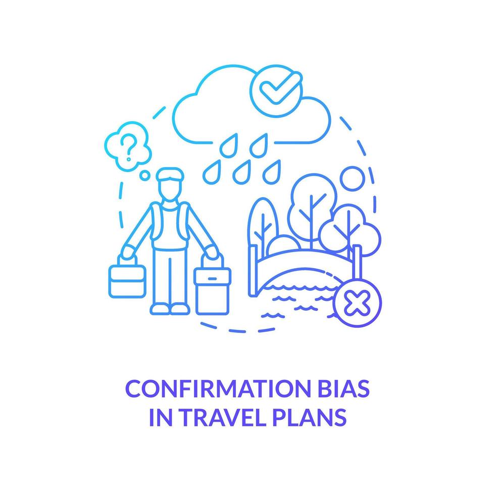 Confirmation bias in travel plans blue gradient concept icon vector
