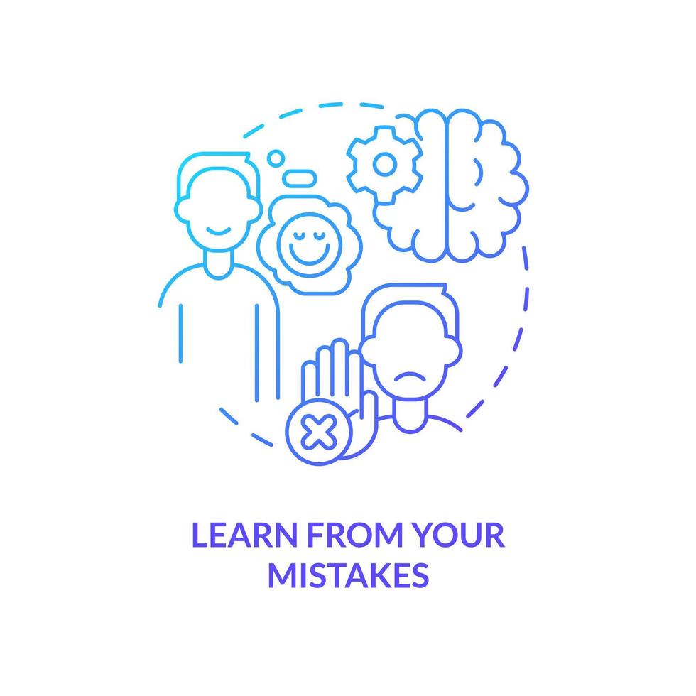 Learn from mistakes blue gradient concept icon vector