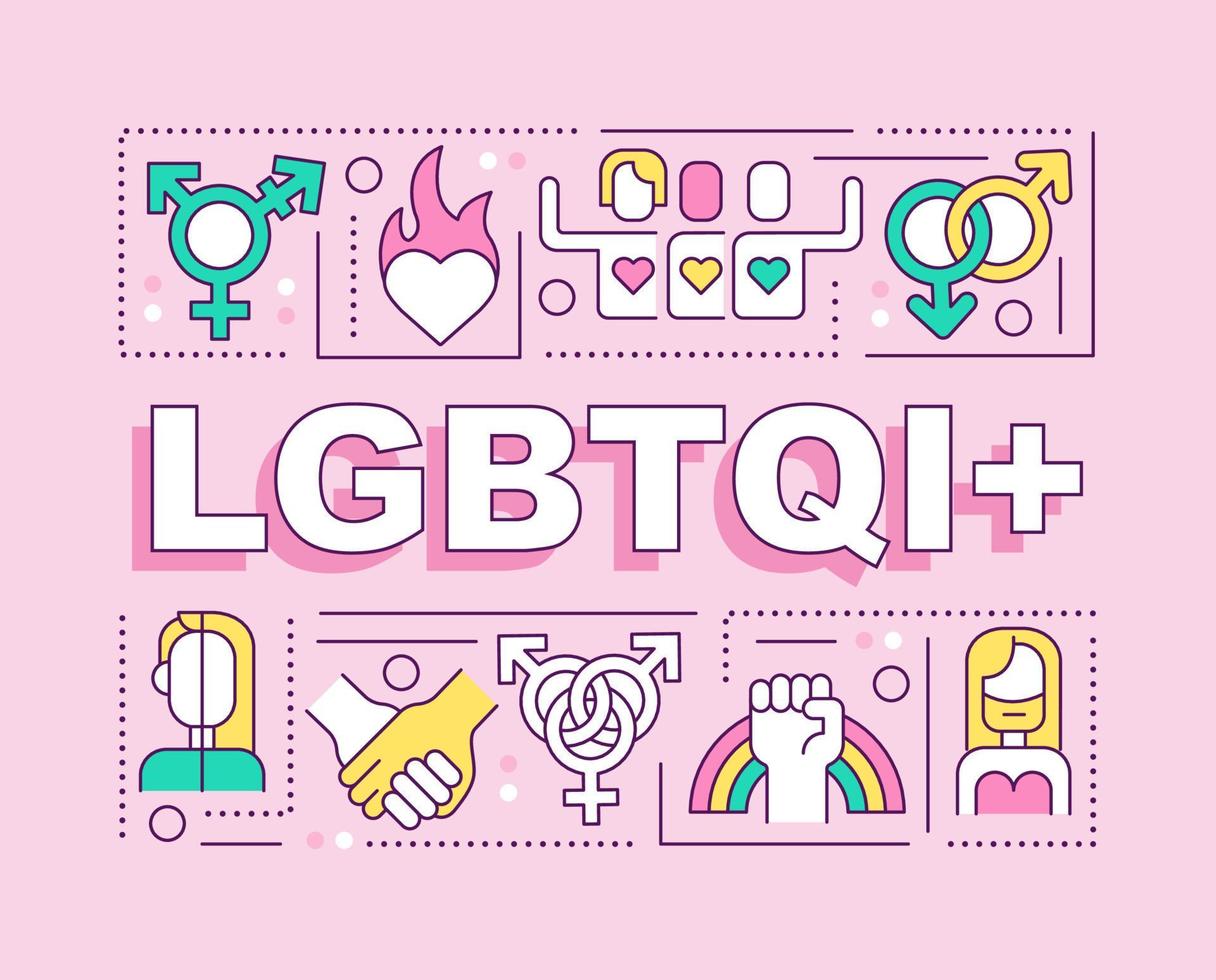 LGBTQI word concepts pink banner. Community. Gender identity. Infographics with editable icons on color background. Isolated typography. Vector illustration with text