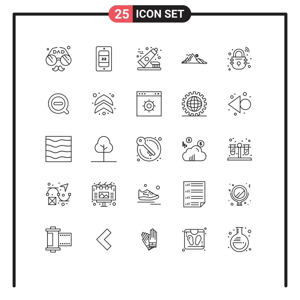 25 Universal Lines Set for Web and Mobile Applications house nature dentifrice hill mountain Editable Vector Design Elements