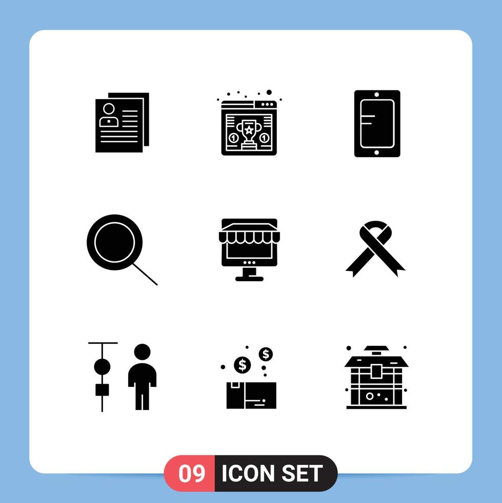 9 Thematic Vector Solid Glyphs and Editable Symbols of shop zoom trophy search study Editable Vector Design Elements