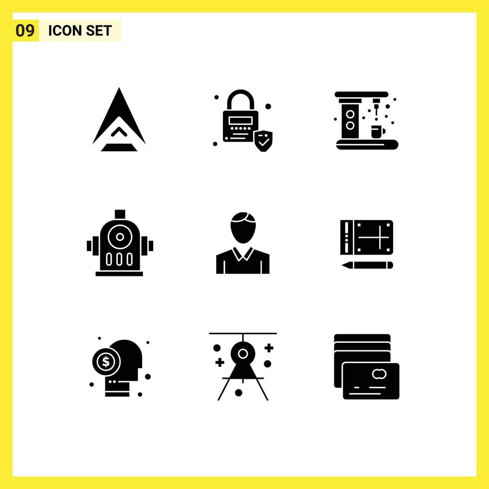 Stock Vector Icon Pack of 9 Line Signs and Symbols for person human coffee account hydrant Editable Vector Design Elements