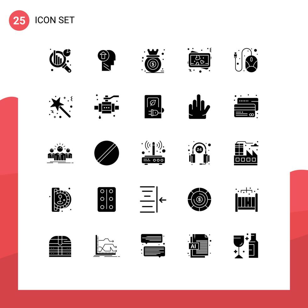 Solid Glyph Pack of 25 Universal Symbols of computer memory up love graph Editable Vector Design Elements