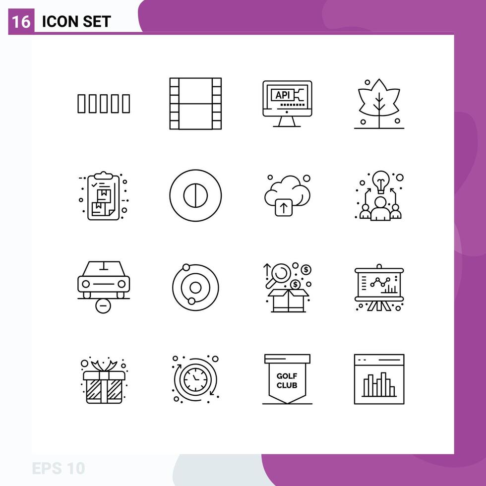 Set of 16 Vector Outlines on Grid for package delivery coding clipboard giving Editable Vector Design Elements