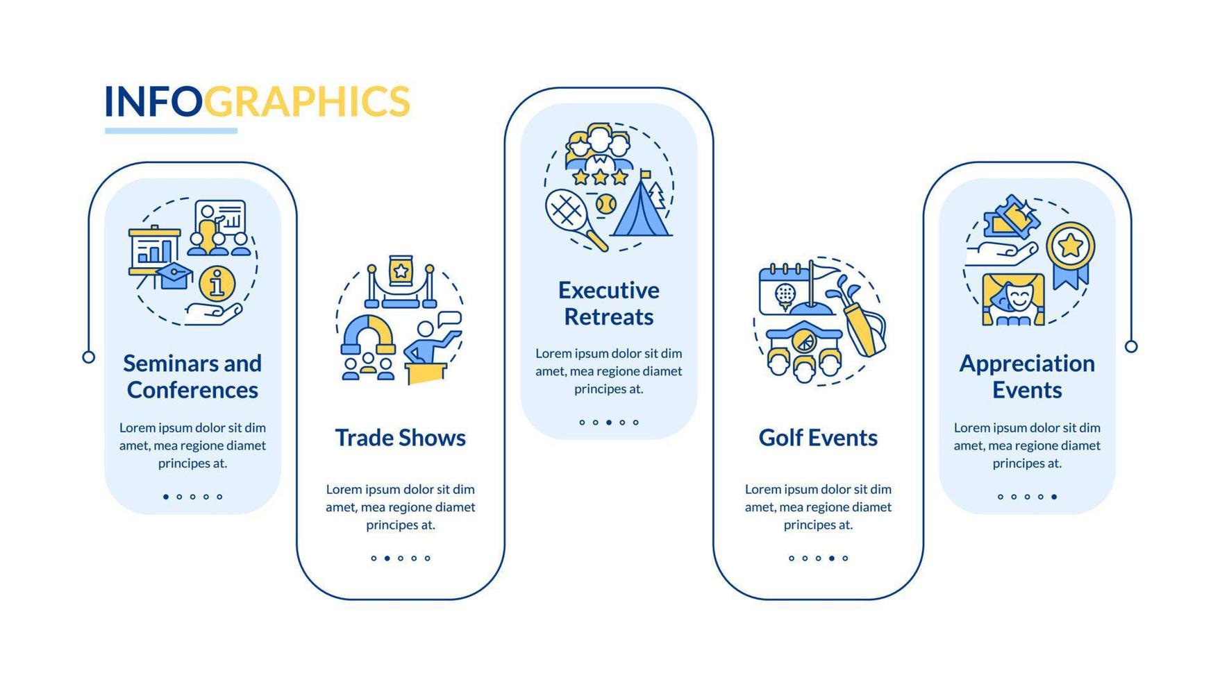 plantilla infográfica de rectángulo de tipos de eventos corporativos vector