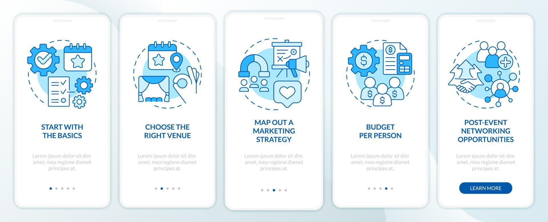 Planning small event blue onboarding mobile app screen vector