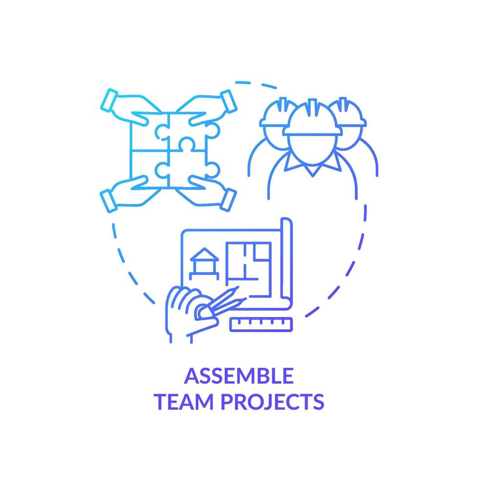 ensamblar proyectos de equipo icono de concepto de gradiente azul vector