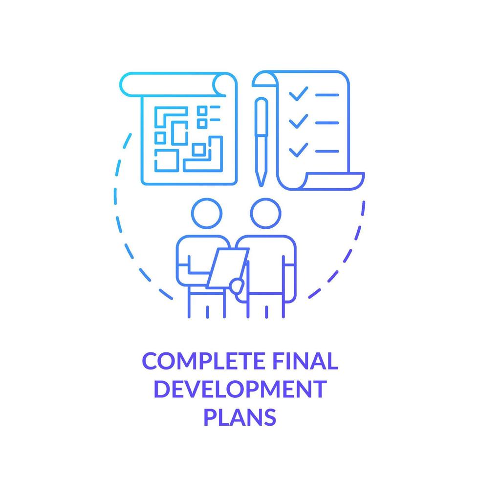 icono de concepto de gradiente azul de planes de desarrollo final completo vector