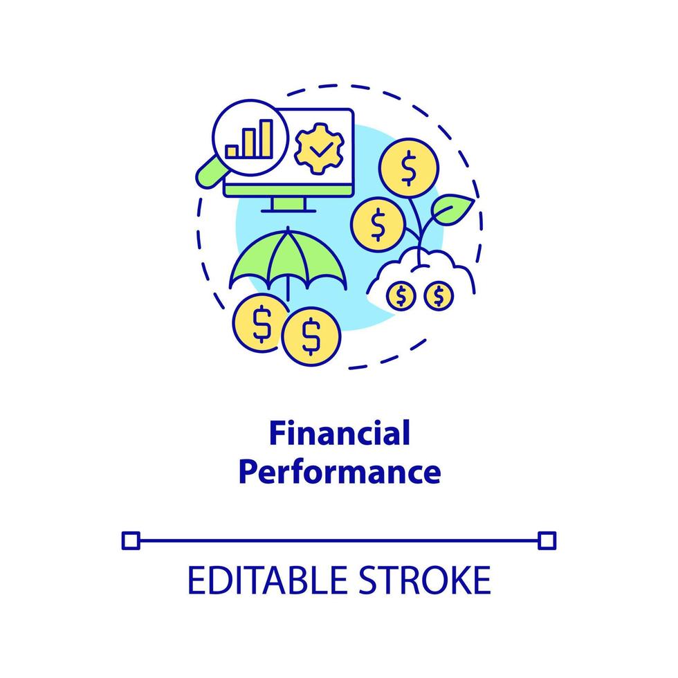 Financial performance concept icon. Startup revenue. Business productivity analytics abstract idea thin line illustration. Isolated outline drawing. Editable stroke. Arial, Myriad Pro-Bold fonts used vector