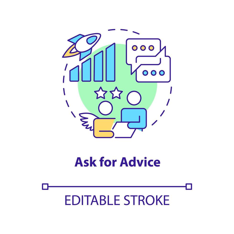 Ask for advice concept icon. Building relationship with angel investors. Startup abstract idea thin line illustration. Isolated outline drawing. Editable stroke. Arial, Myriad Pro-Bold fonts used vector