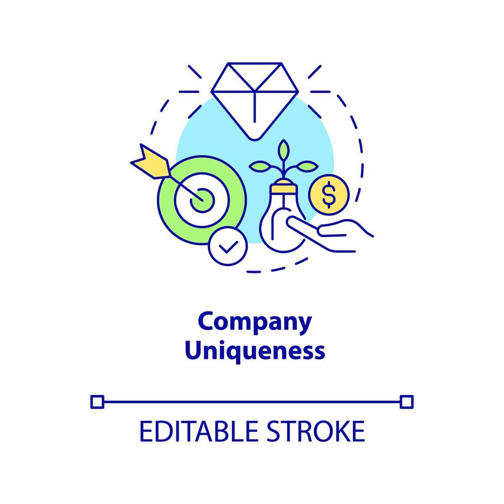 Company uniqueness concept icon. Startup originality. Creative business plan abstract idea thin line illustration. Isolated outline drawing. Editable stroke. Arial, Myriad Pro-Bold fonts used vector