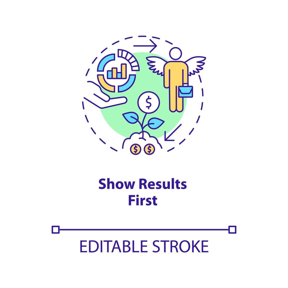 Show results first concept icon. Profitable startup. Reliable business. Success abstract idea thin line illustration. Isolated outline drawing. Editable stroke. Arial, Myriad Pro-Bold fonts used vector