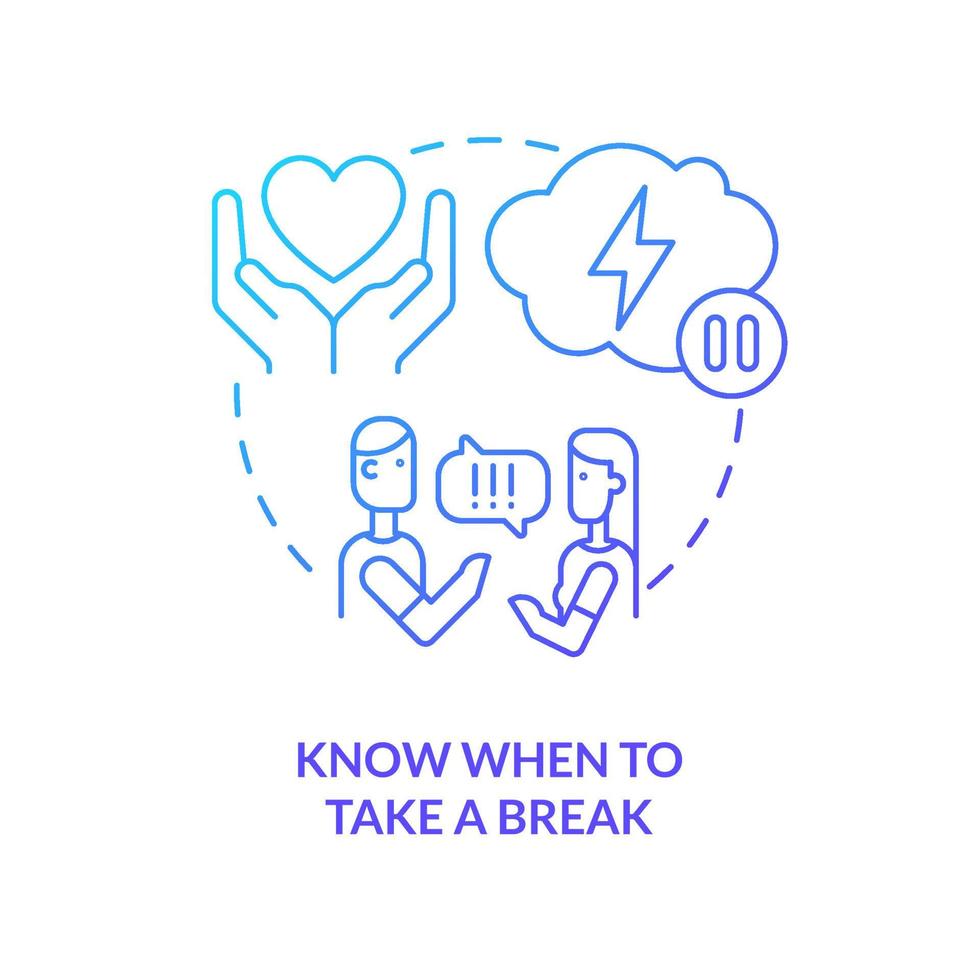 Know when to take break blue gradient concept icon. Fixing broken marriage abstract idea thin line illustration. Conflict resolution. Isolated outline drawing. Myriad Pro-Bold font used vector