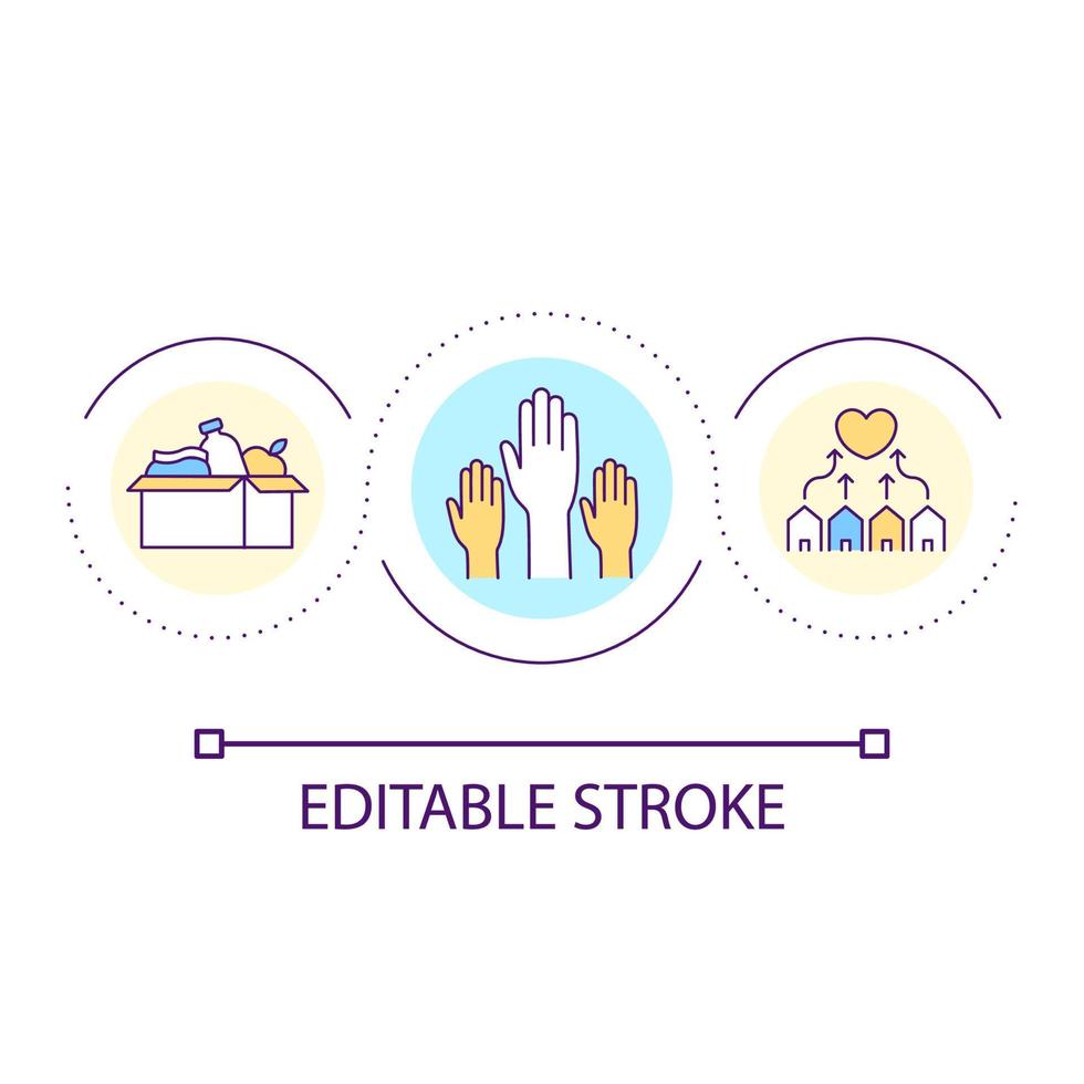 Community service group loop concept icon. Volunteering club. Free help and support. Assistance abstract idea thin line illustration. Isolated outline drawing. Editable stroke vector