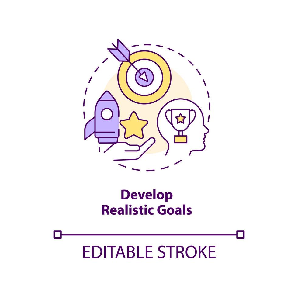 Develop realistic goals concept icon. Attainable work aims. Project management abstract idea thin line illustration. Isolated outline drawing. Editable stroke vector