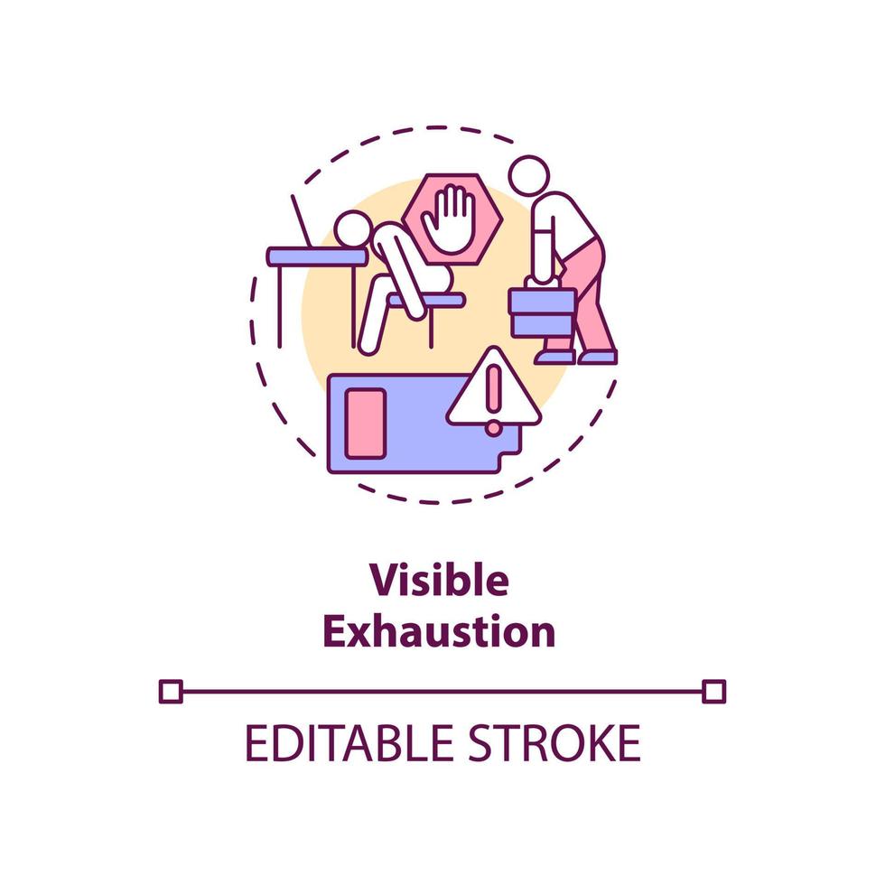 Visible exhaustion concept icon. Employee fatigue. Noticeable tiredness. Burnout abstract idea thin line illustration. Isolated outline drawing. Editable stroke vector