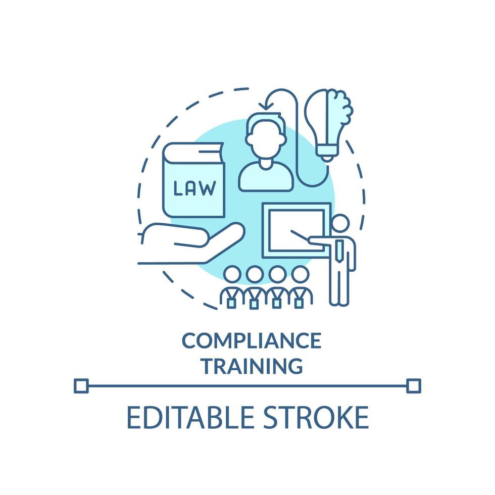 Compliance training turquoise concept icon. Employee development programs type abstract idea thin line illustration. Isolated outline drawing. Editable stroke vector
