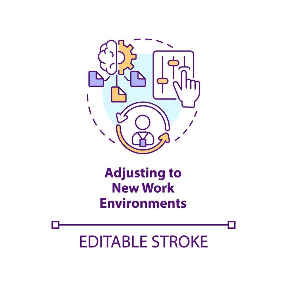 Adjusting to new work environments concept icon. Adaptation to workplace abstract idea thin line illustration. Isolated outline drawing. Editable stroke vector