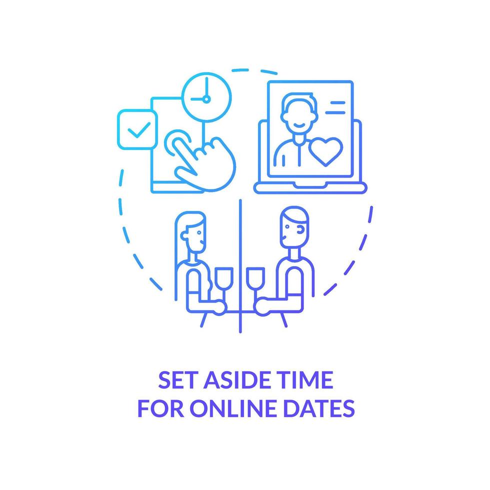 Set aside time for online dates blue gradient concept icon. Surviving long-distance relationship abstract idea thin line illustration. Isolated outline drawing. Myriad Pro-Bold font used vector