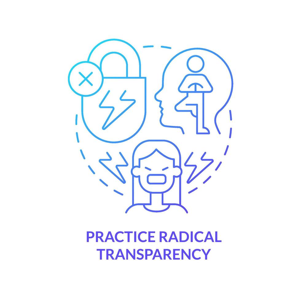 Practique el icono de concepto de gradiente azul de transparencia radical. arreglar la relación en apuros idea abstracta ilustración de línea delgada. revelar el yo interior. dibujo de contorno aislado. innumerables fuentes pro-bold utilizadas vector