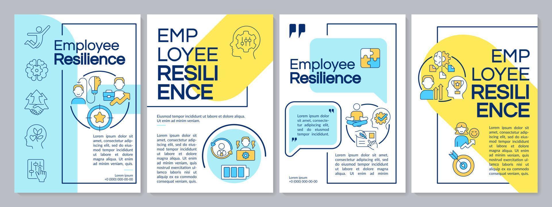 Employees resilience blue and yellow brochure template. Leaflet design with linear icons. Editable 4 vector layouts for presentation, annual reports