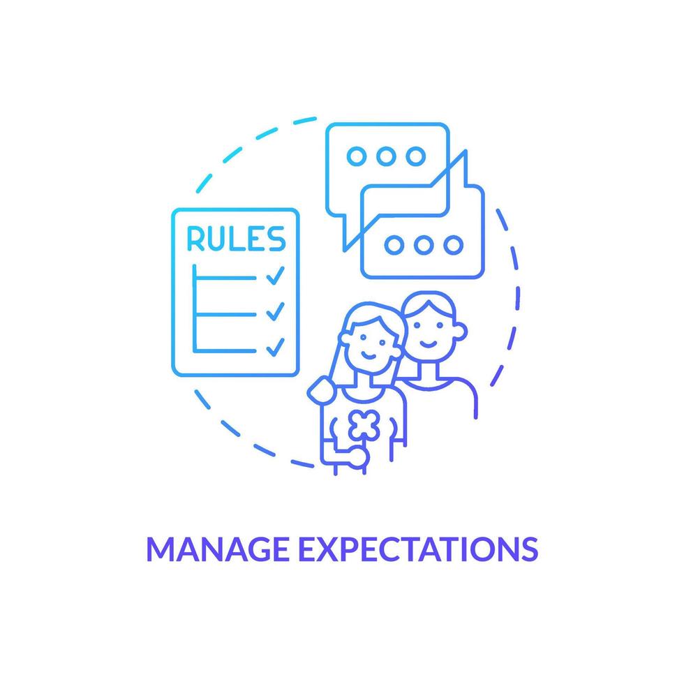 Manage expectations blue gradient concept icon. Fixing long-distance relationship abstract idea thin line illustration. Interpersonal inclusion. Isolated outline drawing. Myriad Pro-Bold font used vector