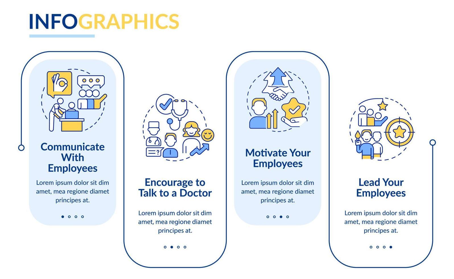 Lead employees tips rectangle infographic template. Manage workforce. Data visualization with 4 steps. Editable timeline info chart. Workflow layout with line icons vector