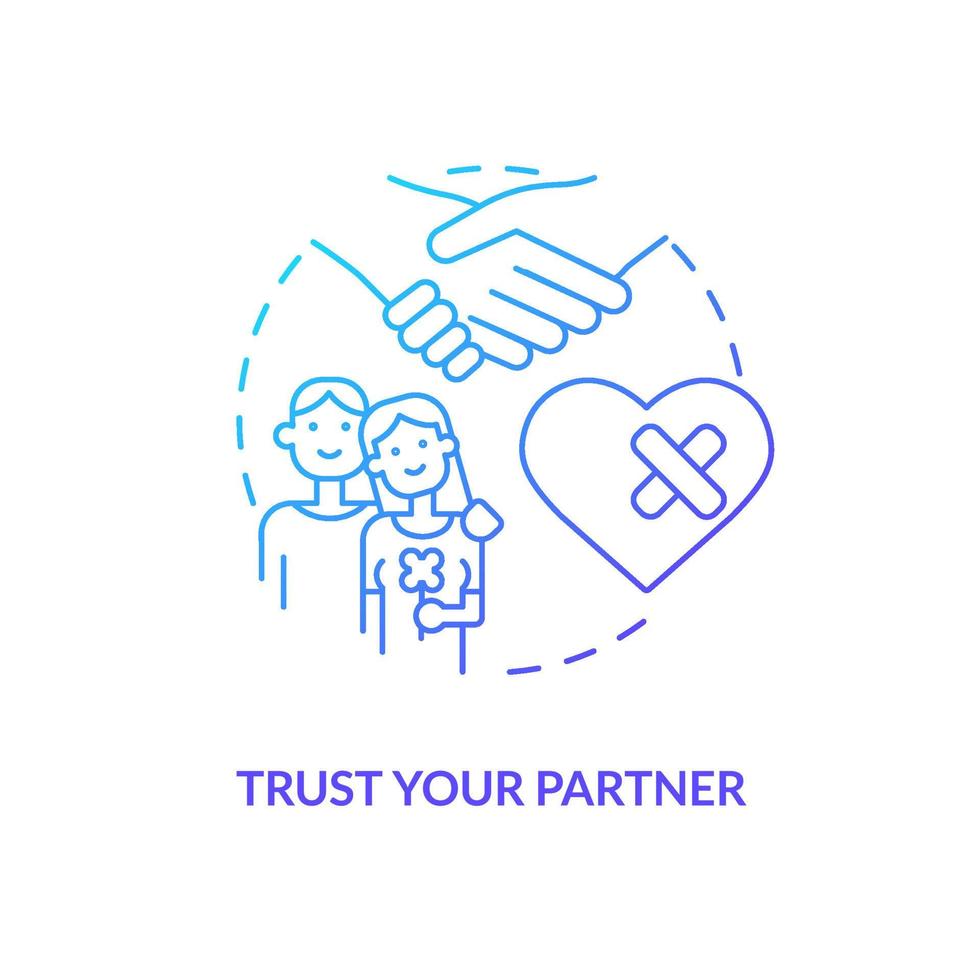 Trust partner blue gradient concept icon. Saving broken relationship abstract idea thin line illustration. Showing mutual respect. Feel secure. Isolated outline drawing. Myriad Pro-Bold font used vector