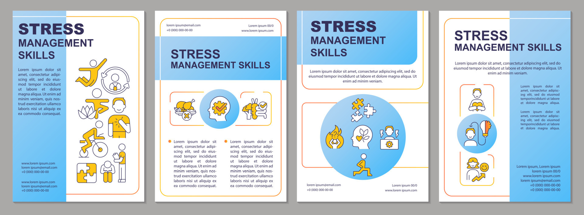 Stress relief techniques blue brochure template. Mental health care