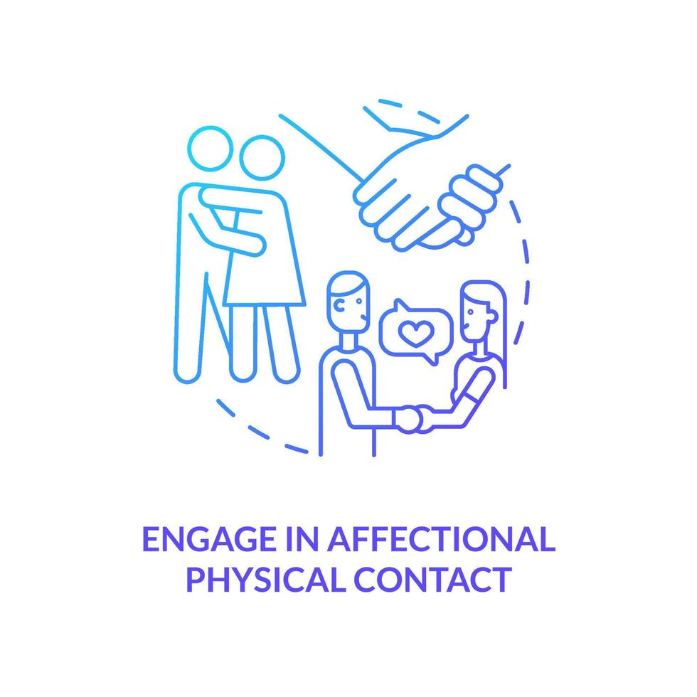 Engage in affectional physical contact blue gradient concept icon. Living together as couple abstract idea thin line illustration. Cuddles, kisses. Isolated outline drawing. Myriad Pro-Bold font used vector