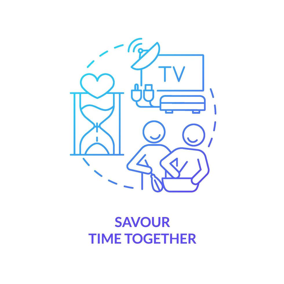 Savour time together blue gradient concept icon. How to save relationship abstract idea thin line illustration. Married couple cooking. Isolated outline drawing. Myriad Pro-Bold font used vector