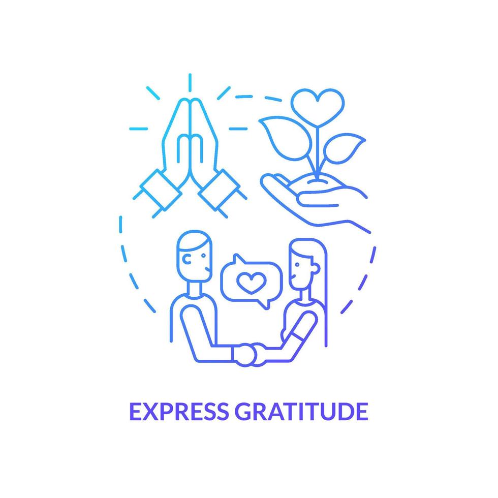 Express gratitude blue gradient concept icon. How to repair relationship abstract idea thin line illustration. Appreciation for spouse. Isolated outline drawing. Myriad Pro-Bold font used vector