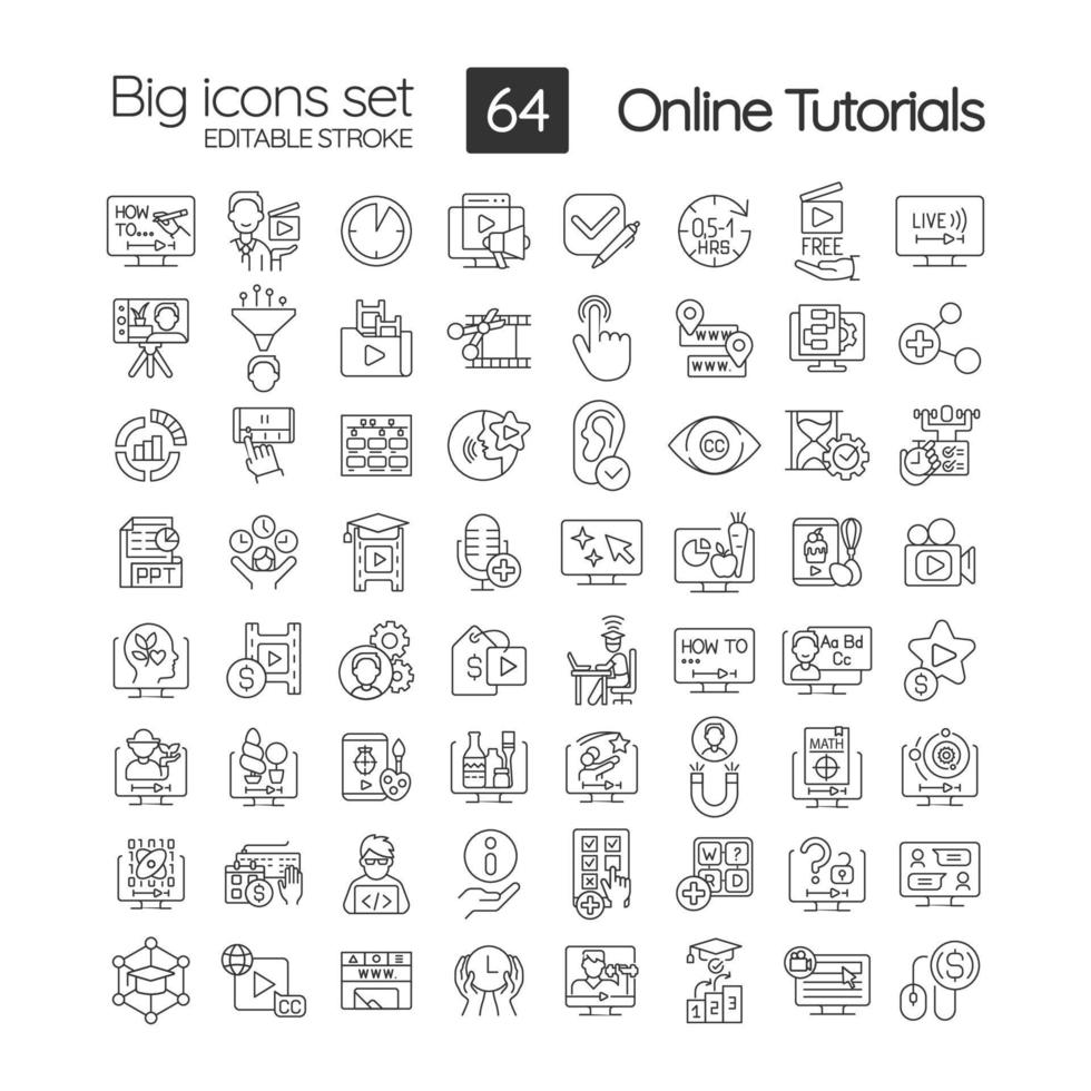 Online tutorials linear icons set vector