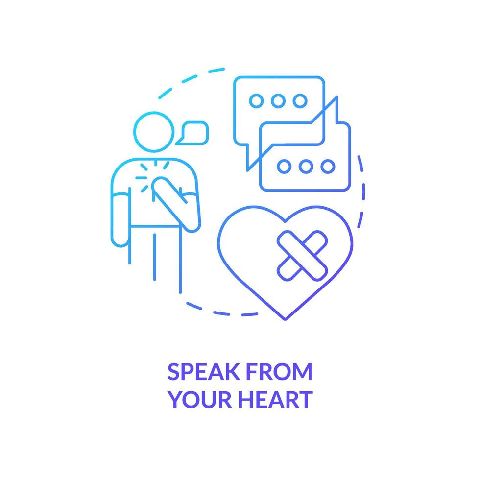 Speak from heart blue gradient concept icon. Heal relationship after argument abstract idea thin line illustration. Love language. Deep sincerity. Isolated outline drawing. Myriad Pro-Bold font used vector