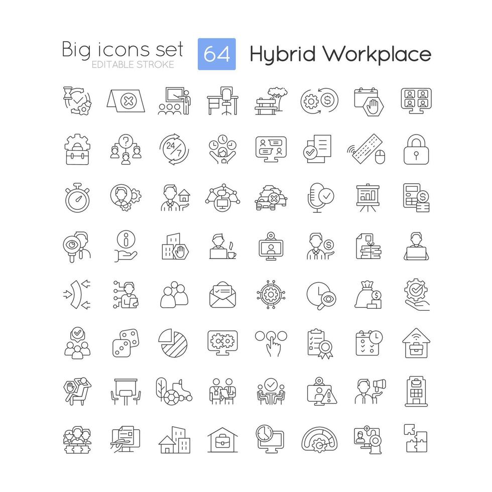 Hybrid workplace linear icons set vector