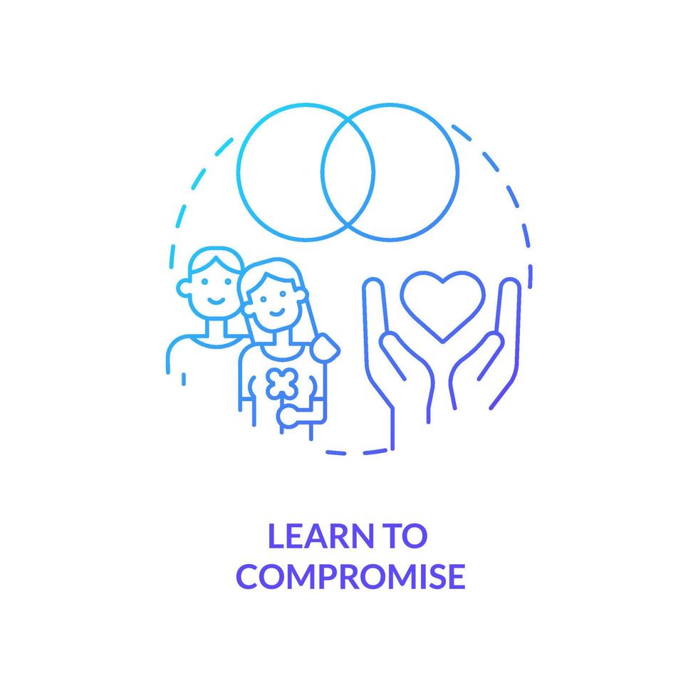 Learn to compromise blue gradient concept icon. Protect relationship after moving in abstract idea thin line illustration. Enduring marriage. Isolated outline drawing. Myriad Pro-Bold font used vector