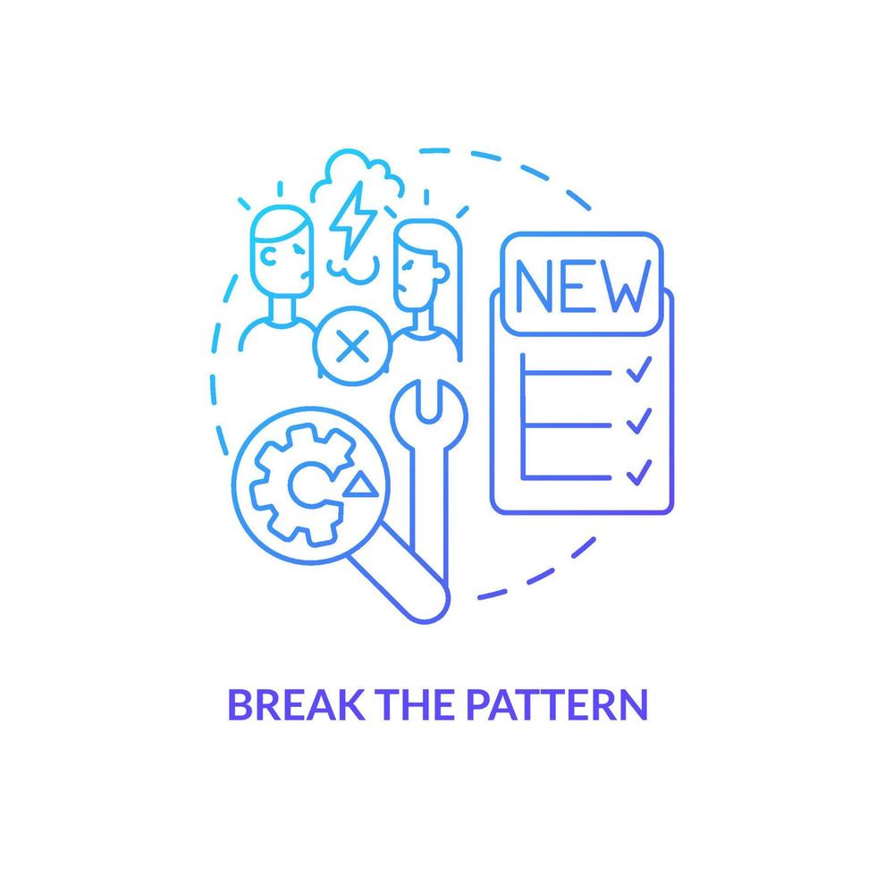 Break pattern blue gradient concept icon. Fix relationship after fight abstract idea thin line illustration. Constructive conversation. Isolated outline drawing. Myriad Pro-Bold font used vector