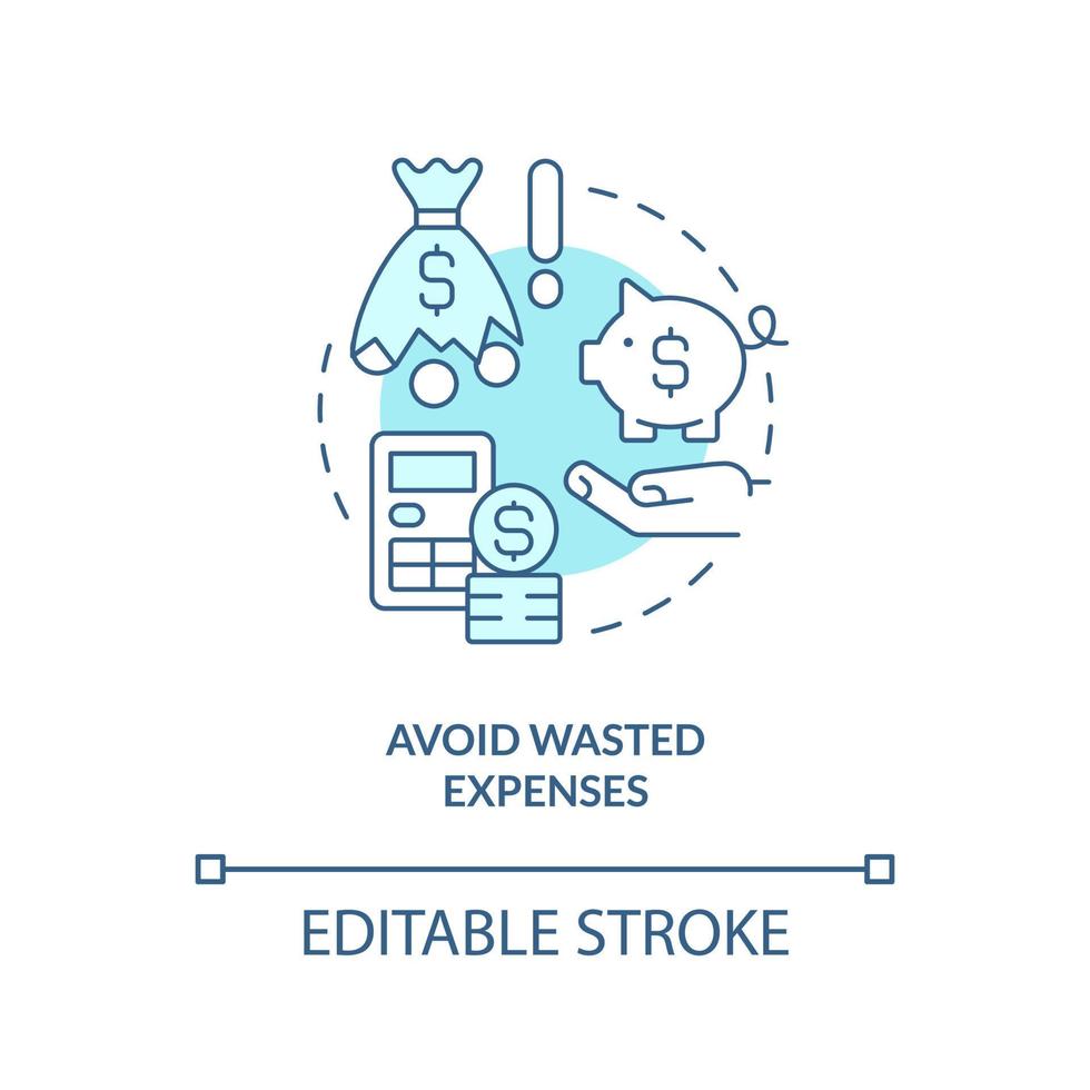 Avoid wasted expenses turquoise concept icon vector