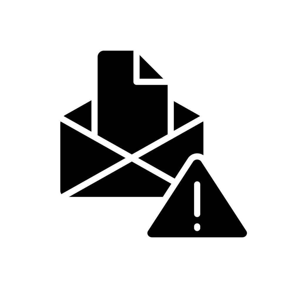 Email warning black glyph icon. Send and receive digital letter. Online interaction failure. Message is not sent. Silhouette symbol on white space. Solid pictogram. Vector isolated illustration