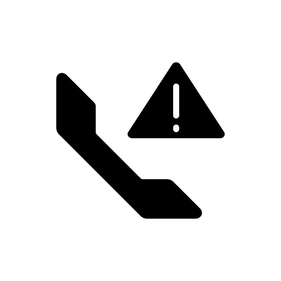 Call warning black glyph icon. Telecommunication service error. Dialing interruption. Telephone breakage. Silhouette symbol on white space. Solid pictogram. Vector isolated illustration