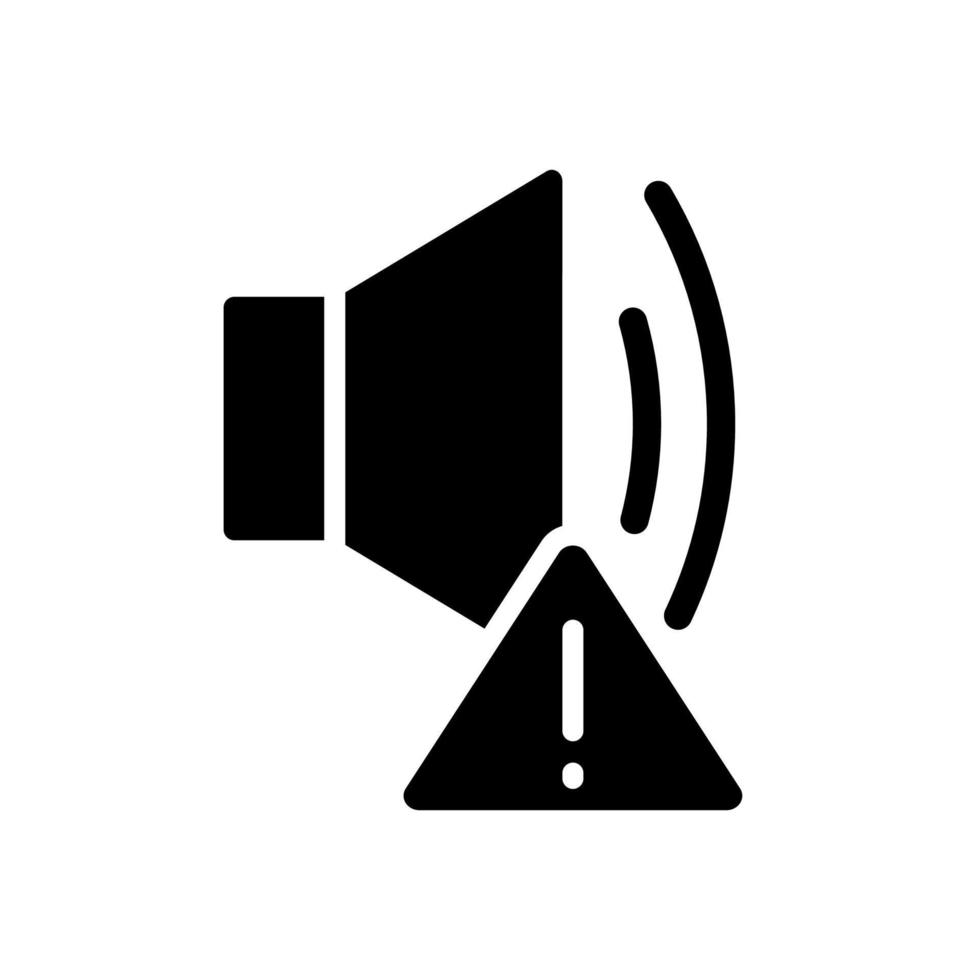 Sound error black glyph icon. Device breakage. Media player failure. Loudspeaker is broken. Warning signal. Silhouette symbol on white space. Solid pictogram. Vector isolated illustration