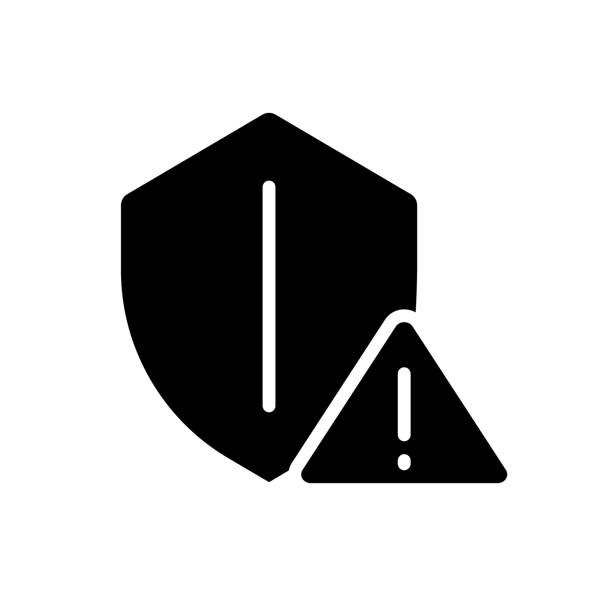 Safety warning black glyph icon. Cybersecurity breach. Risk of computer