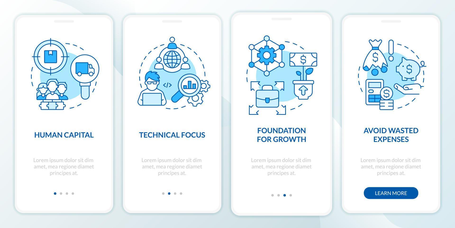 IT consulting for startups blue onboarding mobile app screen vector