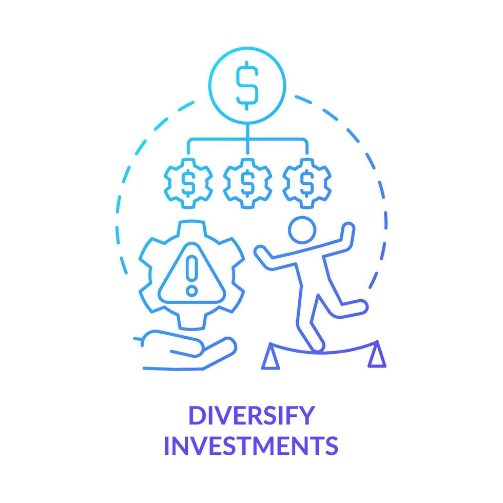 icono de concepto de gradiente azul de diversificar inversiones vector
